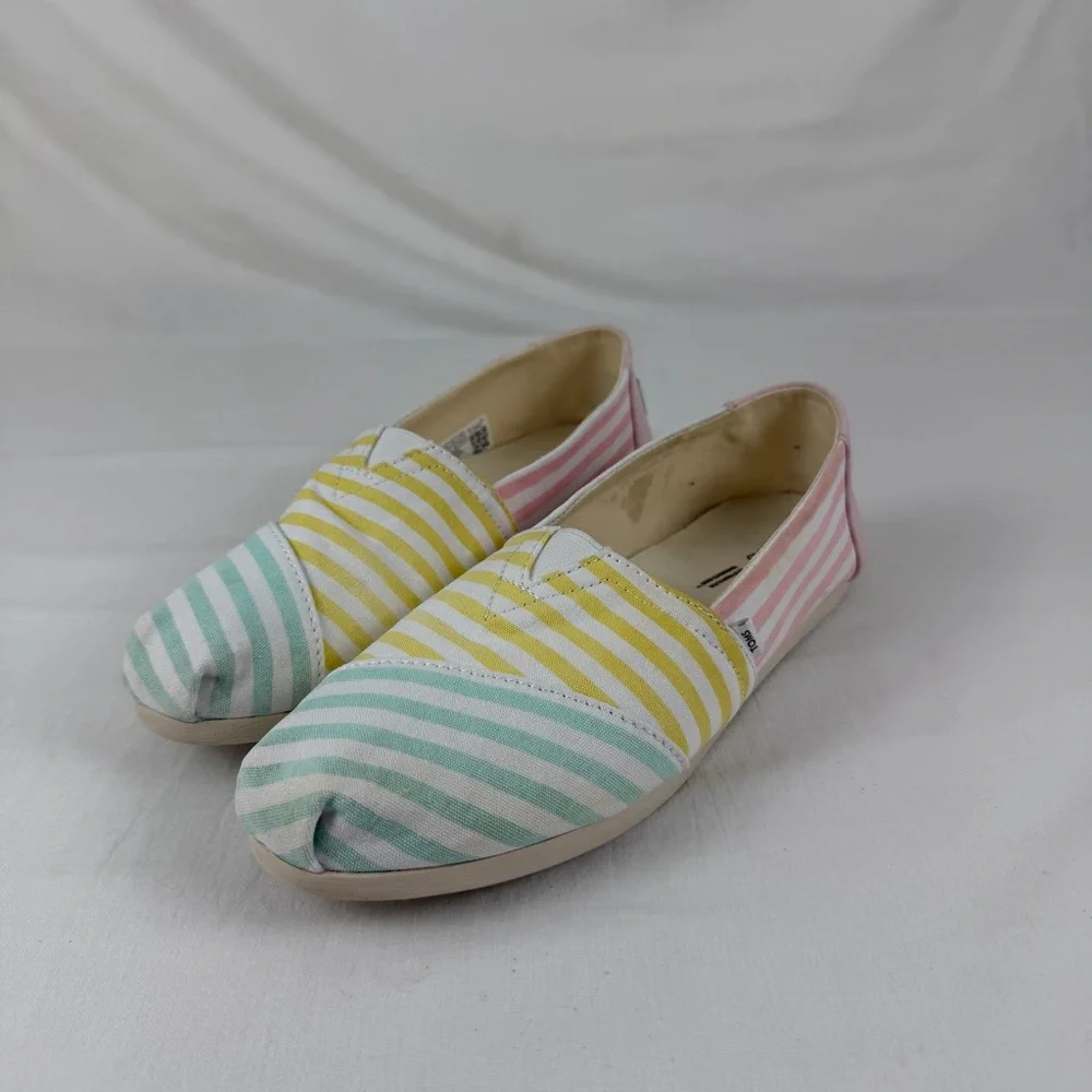 Tom's Alpargata‎ Espadrille Slip On Shoes 8.5 Women's Rainbow Multi Color Stripe